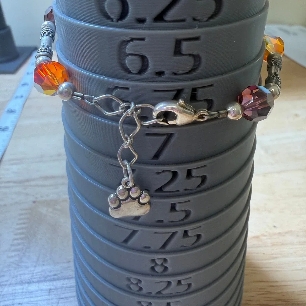 Boho Paw Print Crystal Beaded Silver Tone Bracelet 925 Sterling